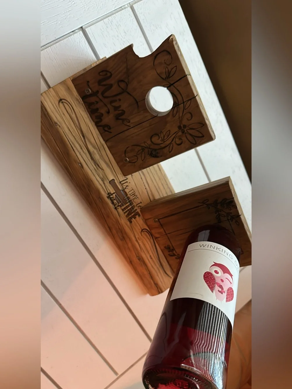 Handcrafted Dual Floating Wooden Wine Bottle Holder by John 3:16 Carpenter (13”